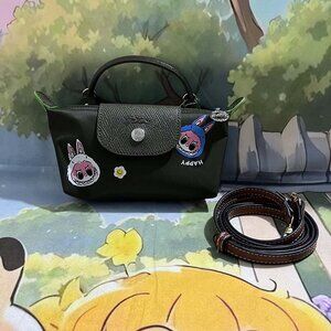 POP MART x Longchamp Le Pliage Mini Dumpling Bag Dark Green